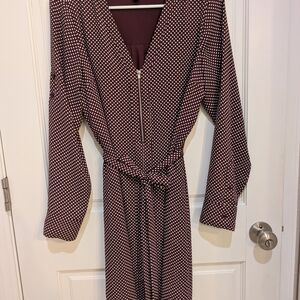 Express Burgundy Polka Dot Long Sleeve Dress